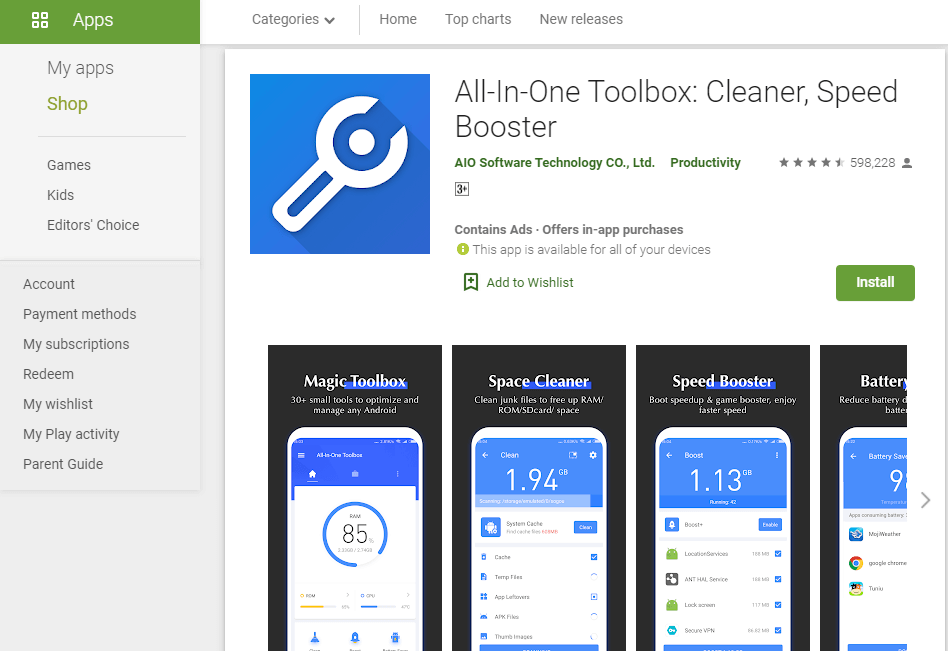 All In One Toolbox Cleaner, Booster, App Manager  
