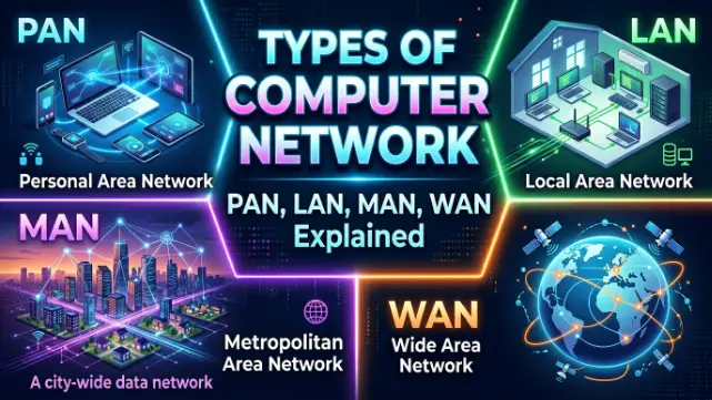 Types of Computer Network PAN, LAN, MAN, WAN Explained